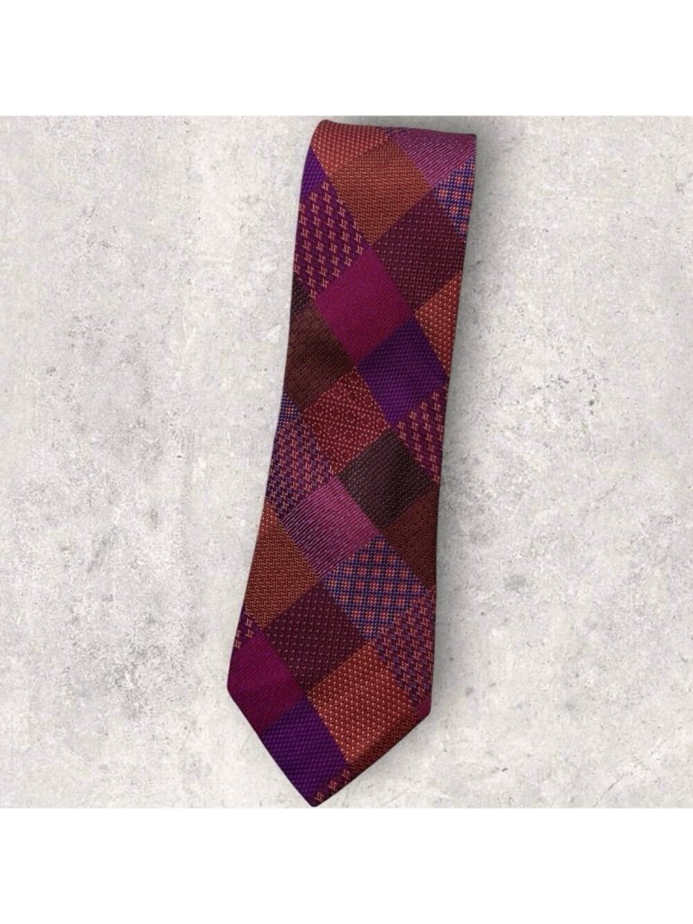 ROBERT GRAHAM Silk Tie USA XL Burgundy Purple Orange Tartan W:3.5" EUC